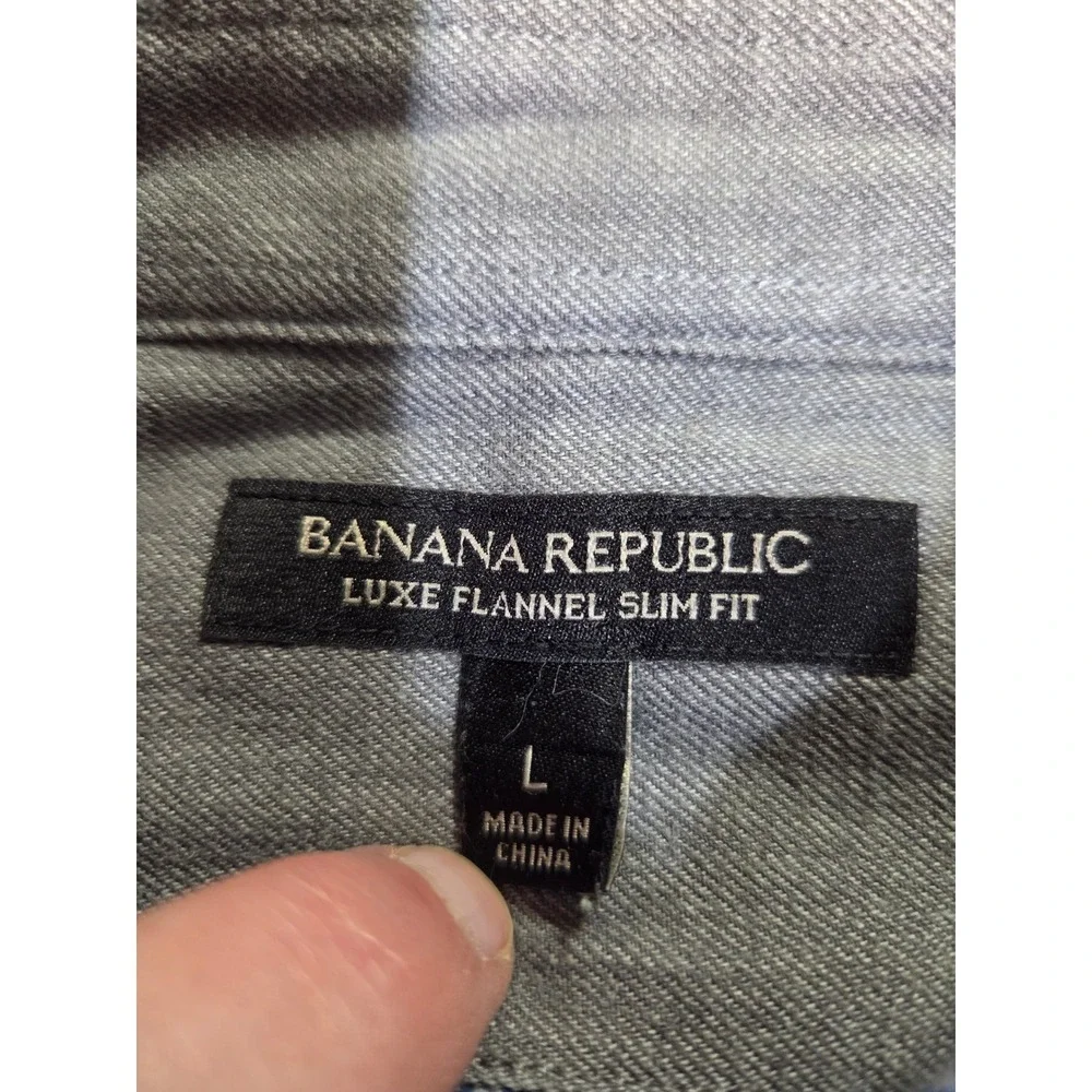 Banana Republic Luxe Flannel Slim‎ Fit Button Down Shirt Men's L Blue Gingham